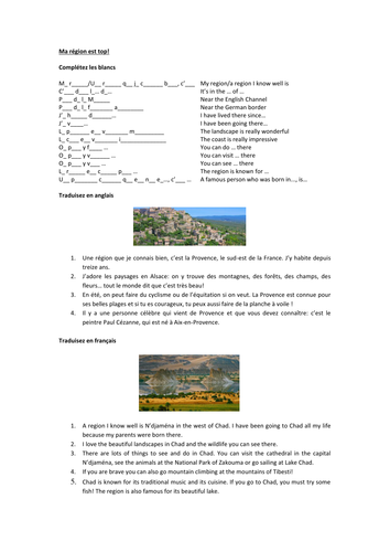AQA/EDEXCEL Studio GCSE French (Higher) – Module 4 – Ma région est top! – Pages 78 - 79 - Worksheet