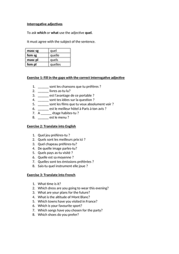 Interrogative adjectives (quel/quelle/quels/quelles)