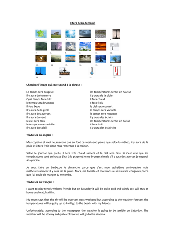 AQA/EDEXCEL Studio GCSE French (Higher) – Module 4 – Il fera beau demain? – Page 85 - Worksheet