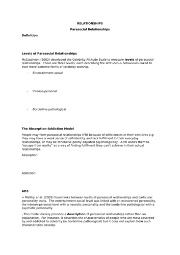 Parasocial Relationships Aqa Psychology Relationships Teaching