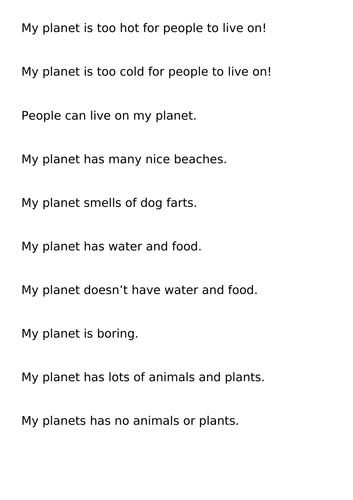 Design a planet and fact file template