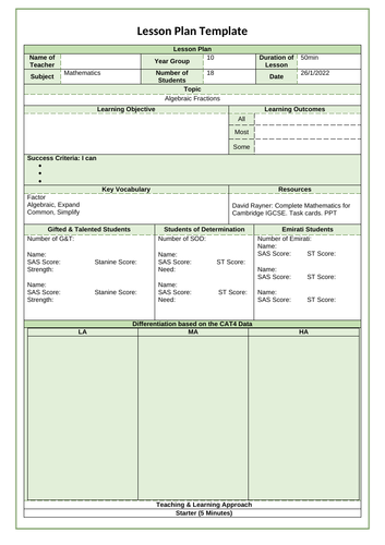 Outstanding lesson plan template