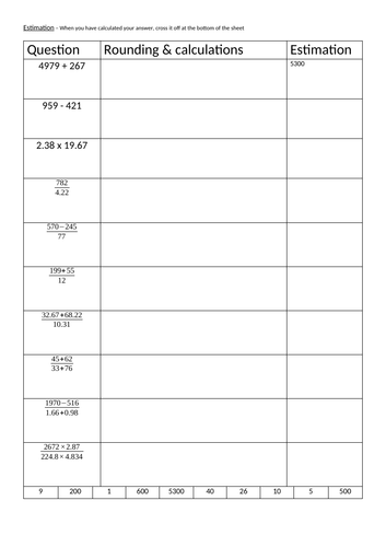 Rounding and estimation (with answers)