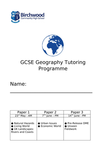 AQA GCSE Geography Tutoring Booklet