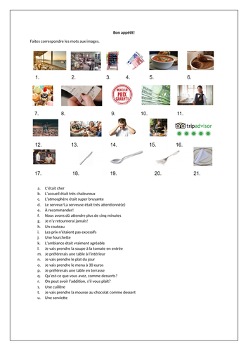 AQA/EDEXCEL Studio GCSE French (Higher) – Module 5 – Bon appétit! – Page 105 - Worksheet