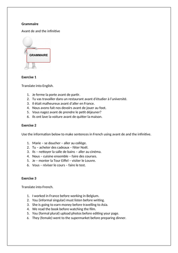Avant de and the infinitive