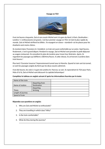 AQA/EDEXCEL Studio GCSE French (Higher) – Module 5 – En route! – Page 106 - Worksheet