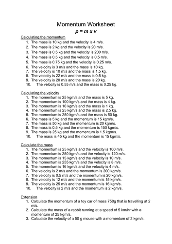 Momentum Calculations And Simple Collisions Teaching Resources 5960