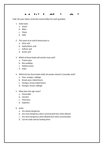 KS3 Acids and Alkalis MCQ