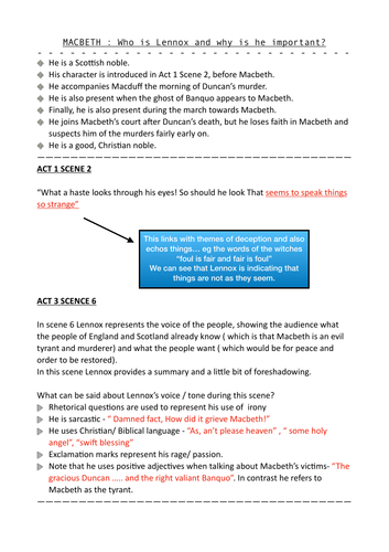 Macbeth, the character of Lennox