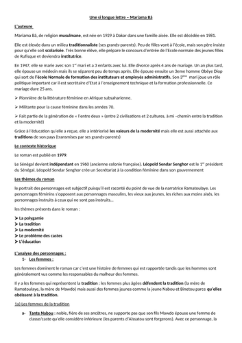 Une si longue lettre - Mariama Bâ - Analyse