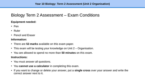 Year 10 Biology Assessment: Organisation (Humans and Plants)