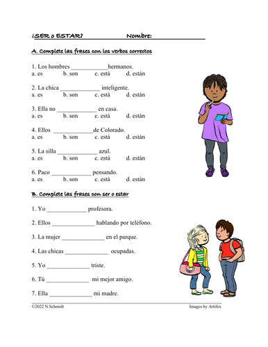 Ser o Estar Quiz or Worksheet (present tense)