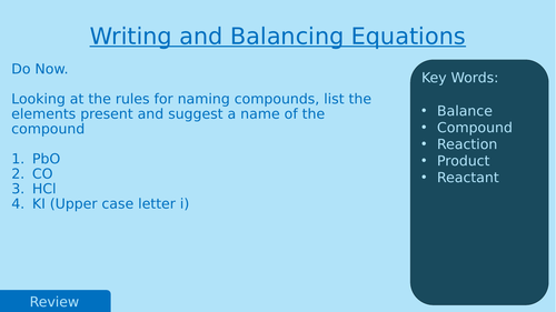 KS3 Science - Writing and Balancing Equations