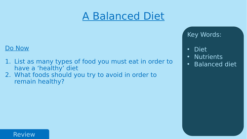 KS3 Science - Balanced Diet