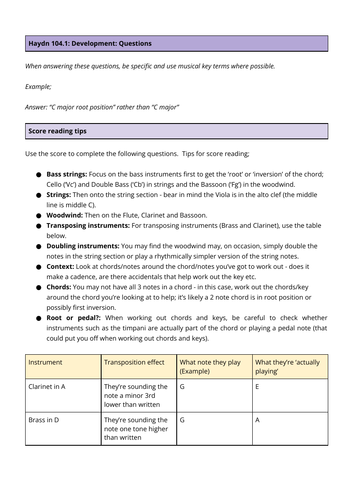 Eduqas: Music A Level: Q12 Haydn 104.1 Development: Score reading questions