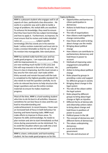 Citizenship KS4 Year 10/11 Pupil Report Comment Bank
