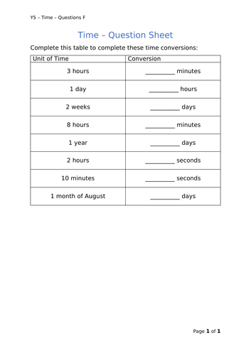 Y5 Maths - Time (Free)