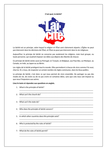 AQA/EDEXCEL Studio GCSE French (Higher) – Module 6 –Liberté, égalité, fraternité?–Page 127-Worksheet