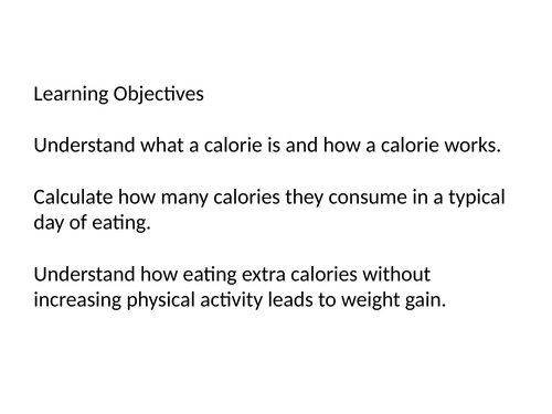 Calorie presentation