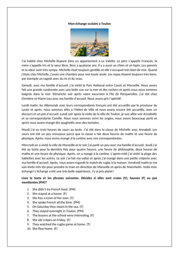 AQA/EDEXCEL Studio GCSE French (Higher) – Module 6 – En échange – Page 130 - Worksheet