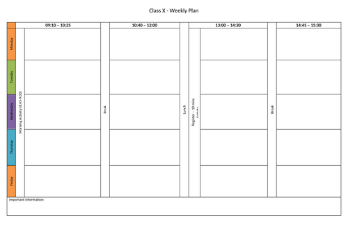 Blank Weekly Timetable Planner