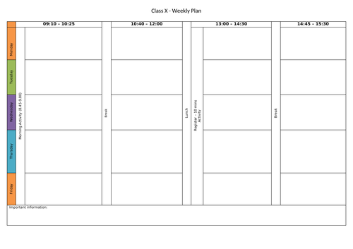Blank Weekly Timetable Planner