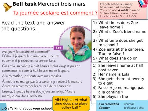 Y7 French - Ta journée scolaire est comment (Dynamo 1) REMOTE