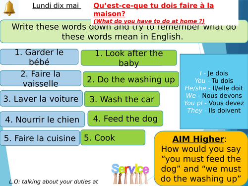 Y7 French - qu'est-ce-que tu dois faire à la maison ? (Dynamo 2 Vert)