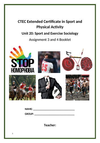 CTEC LEVEL 3 Unit 20 Sport and Exercise Sociology Assignment 3 and 4 booklet