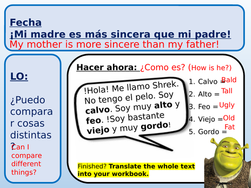 SPANISH Comparatives and Superlatives Lesson - Describing people