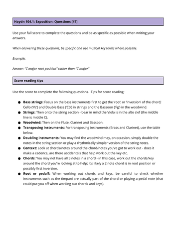 Eduqas: Music A Level: Haydn 104.1: Exposition: Score reading questions