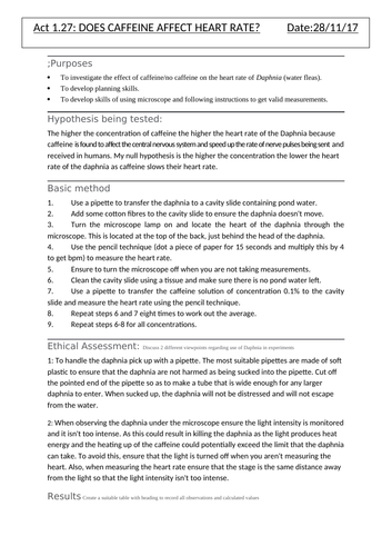 Act 1.27 Daphnia recording sheet