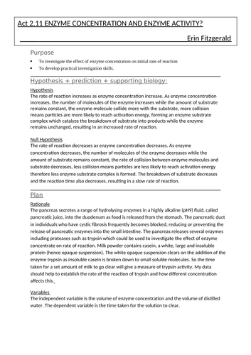 Enz conc vs initial rate recording sheet