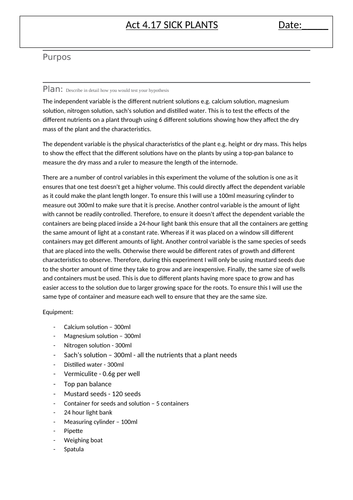 Act 4.19 Sick Plants recording sheet