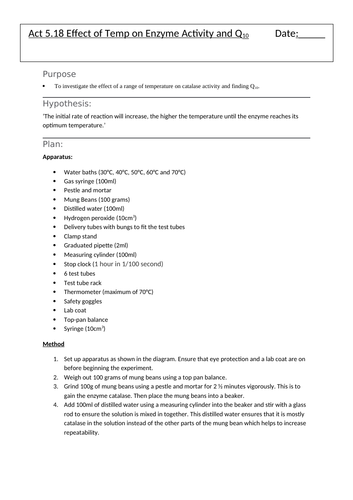 Effect of Temp on Enzyme Activity, Q10