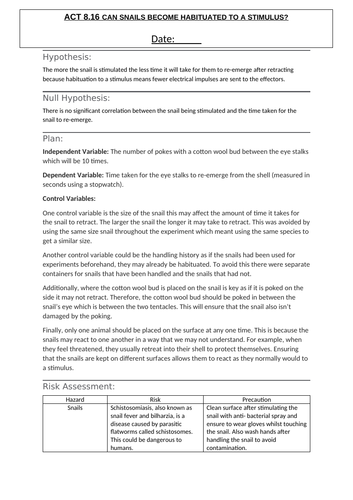 Act 8.16 Habituation recording sheet