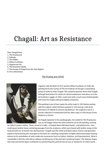 OCR RS A Level Judaism- Chagall Artwork revision booklet