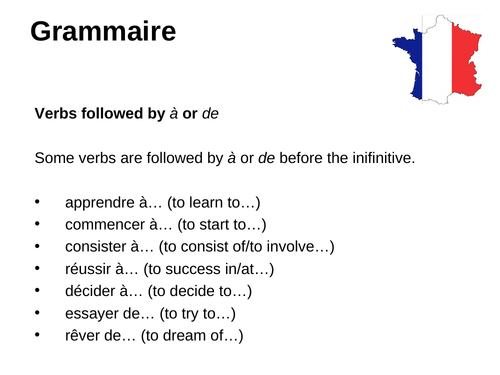 Verbs followed by à or de