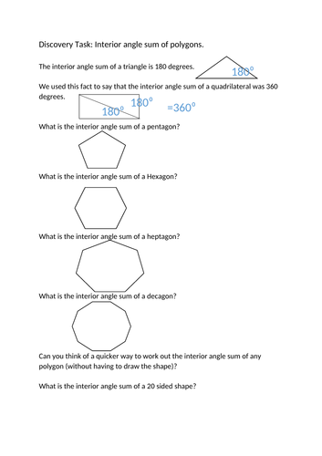 Interior Angle Sum of Polygons (Discovery)