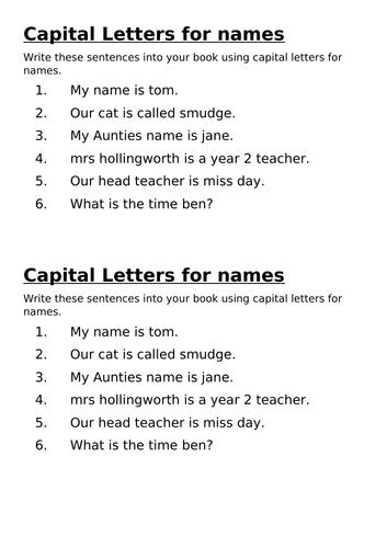 Using capital letters for names