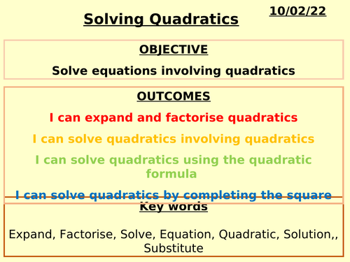 Solving Quadratics PPT