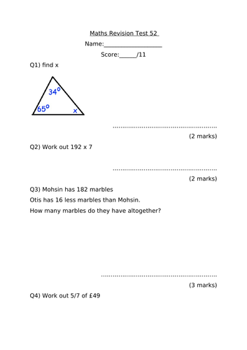 MATHS REVISION WORKSHEET 52