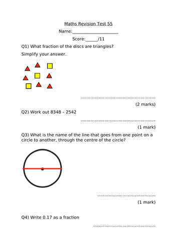 MATHS REVISION TEST 55