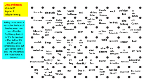 Dots and Boxes revision activity -Stimmt 2 Chapter 2