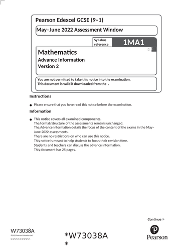 Edexcel GCSE Mathematics Advance Information for Summer 2022 - Ver. 2 split into F and H .doc .xlsx