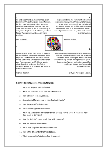 AQA/EDEXCEL Stimmt GCSE German (Higher) – Kapitel 4 – Herzlich willkommen! – Page 75 - Worksheet