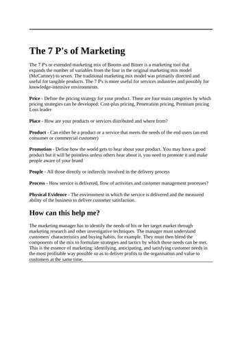 The 7Ps of Marketing