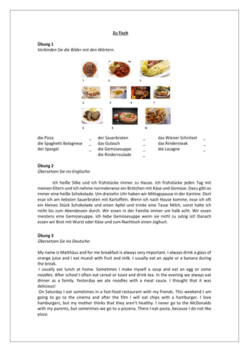 AQA/EDEXCEL Stimmt GCSE German (Higher) – Kapitel 4 – Zu Tisch! – Pages 80 - 81 - Worksheet