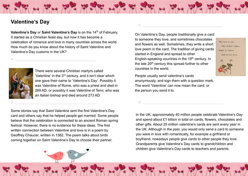 Valentine's Day ESL, EAL, ESOL B1 E3